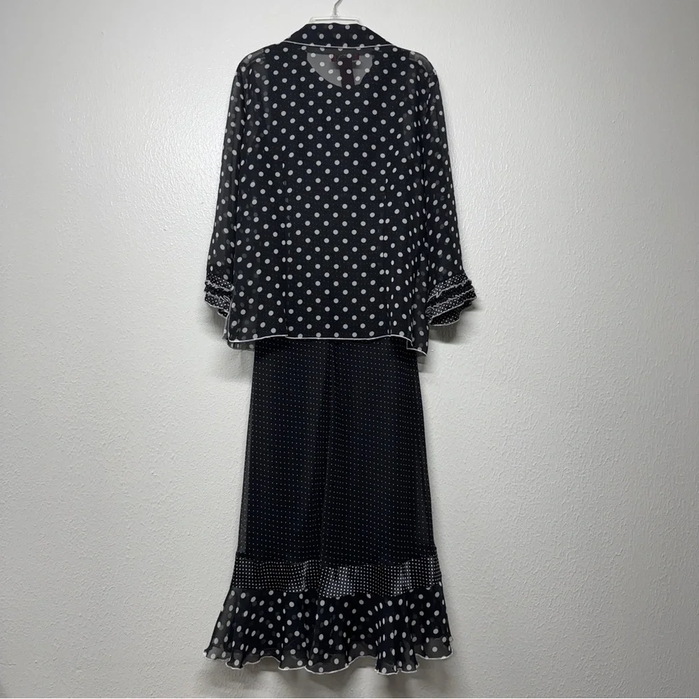 Signature by Sangria Black Dress with White Polka Dot Jacket